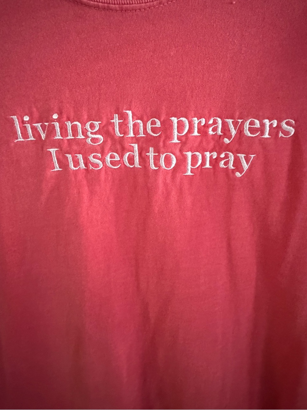 Comfort Colors Coral Graphic Tee with White Embroidered Slogan